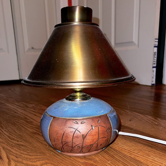 Vintage Ceramic Pottery Painted Signed Table Lamp Blue Brown - Picture 2 of 13